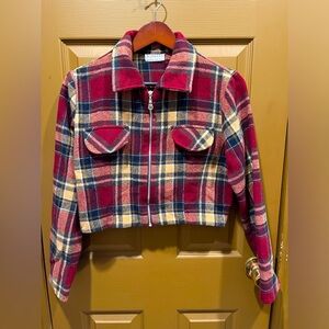 Plaid Cropped Jacket in Red/Maroon